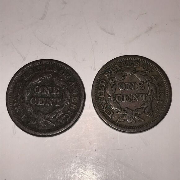 1847&1849 Braided hair Large Cent Copper US Coins Circulated US Currency/Money - Picture 5 of 9